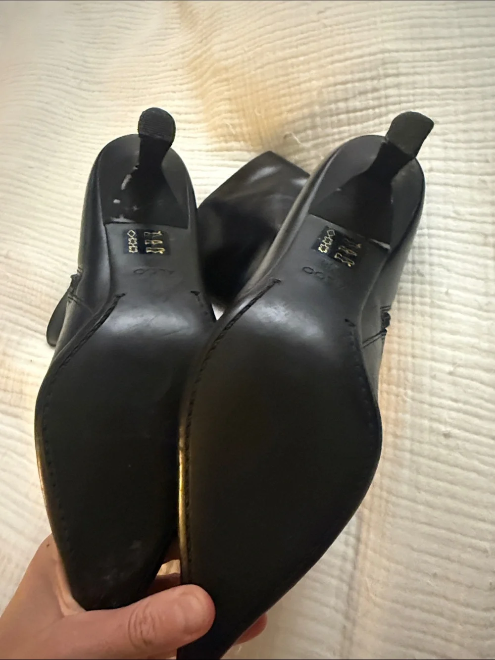 Aldo Black Pointed-Toe Leather Ankle Boots